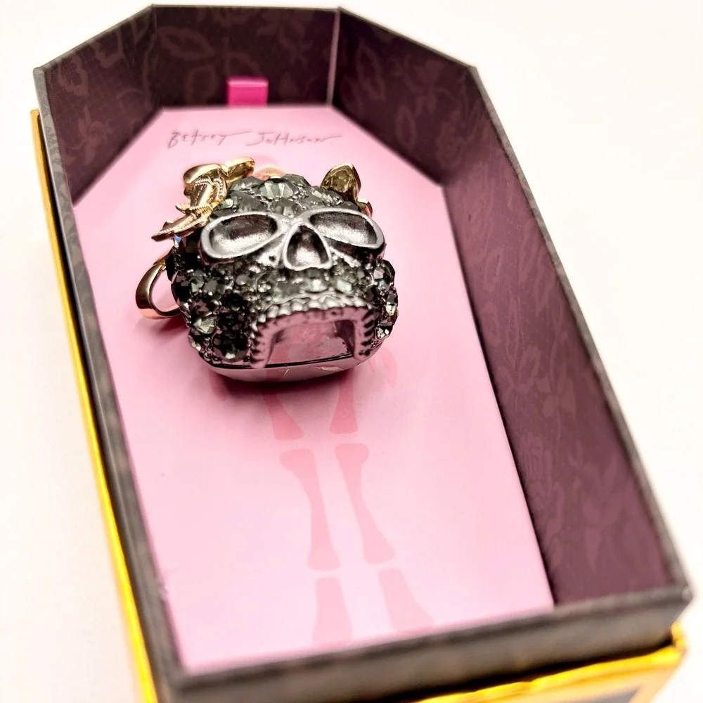Betsey Johnson Crystal Skull Butterfly Jewelry Bag Charm Keychain Halloween